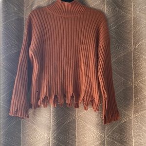 Moon River Turtle Neck Raw Edge Sweater